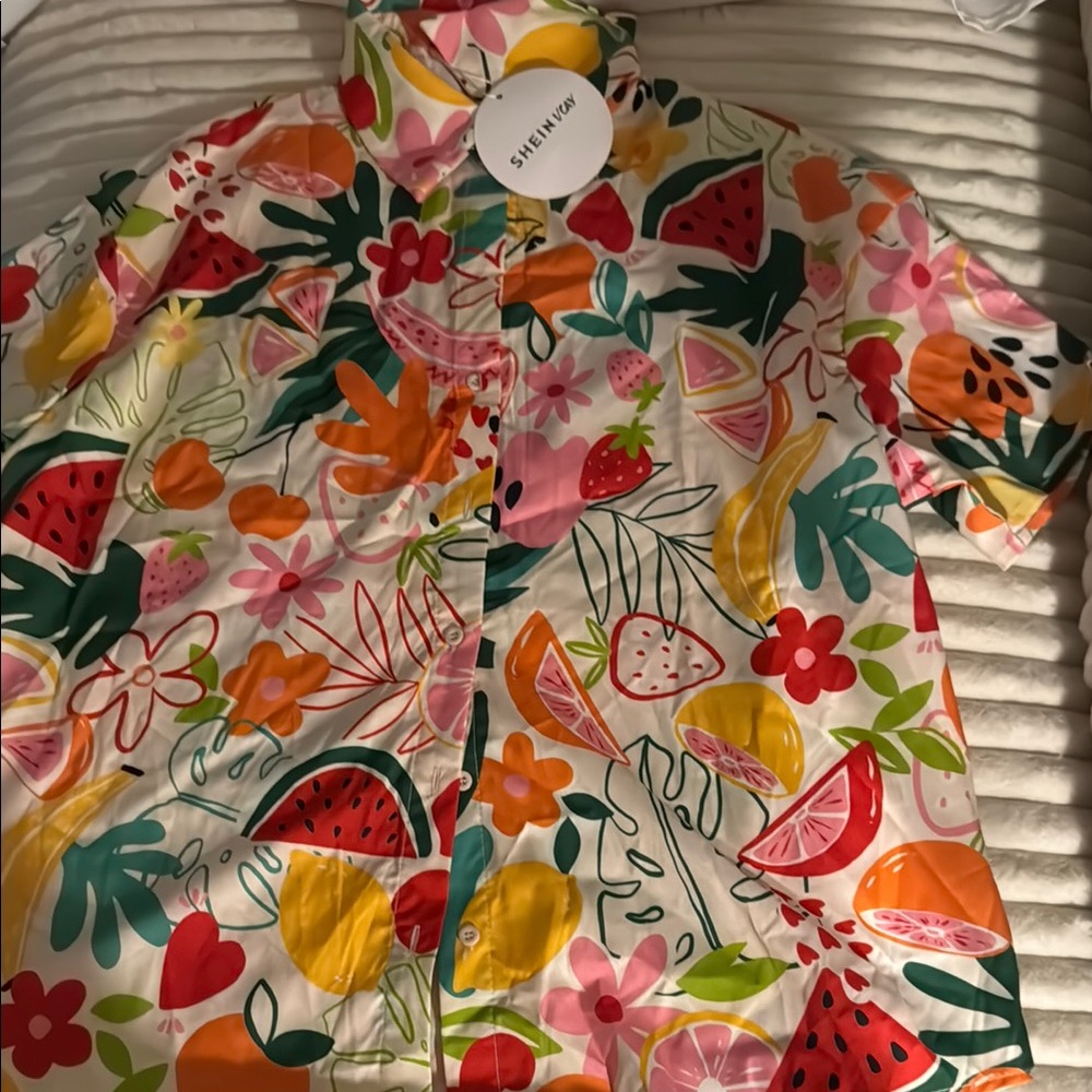 SHEIN Kids Colorful Fruit Print Shirt